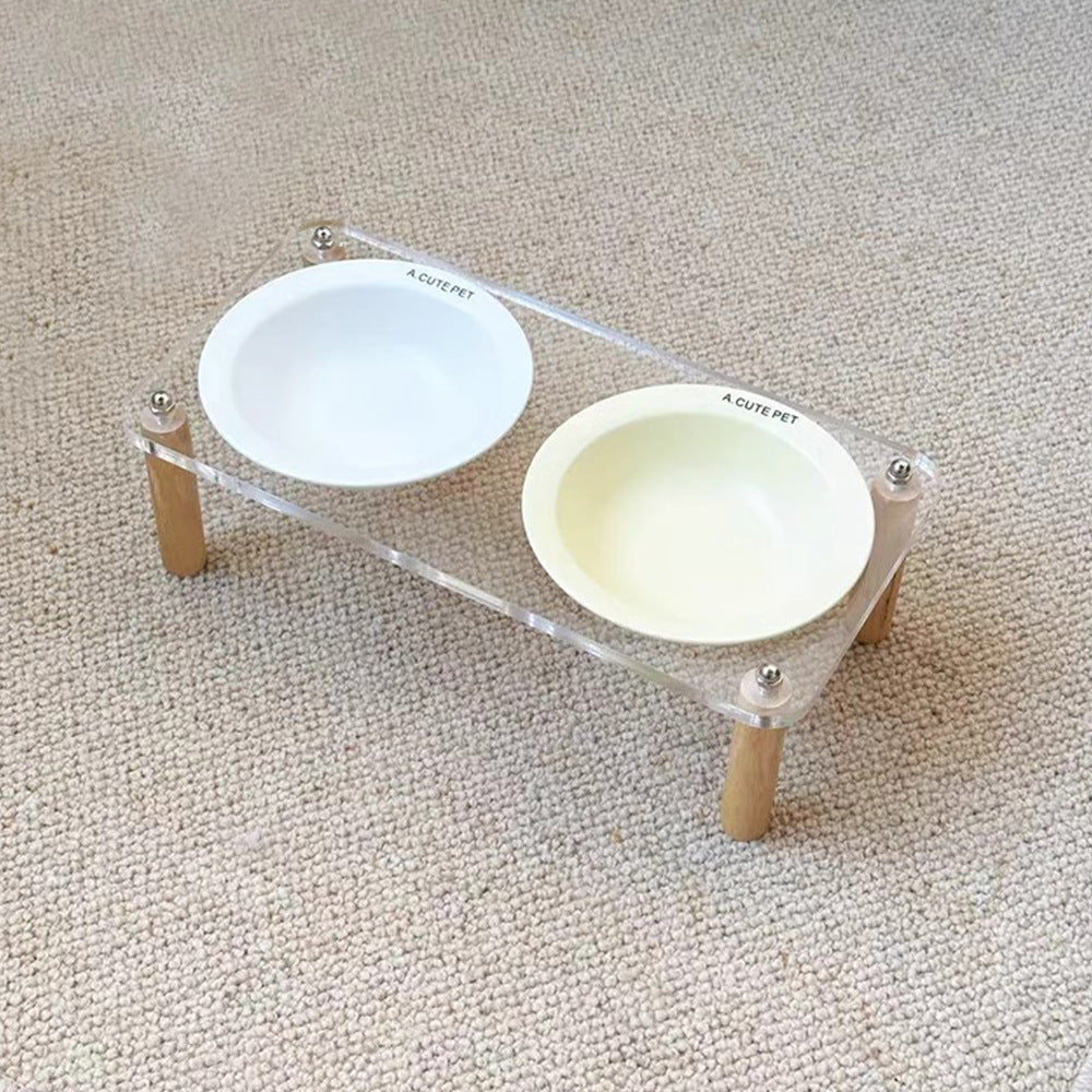 Pet Ceramic Double Bowl Anti-Tip Elevated Food And Water Holder