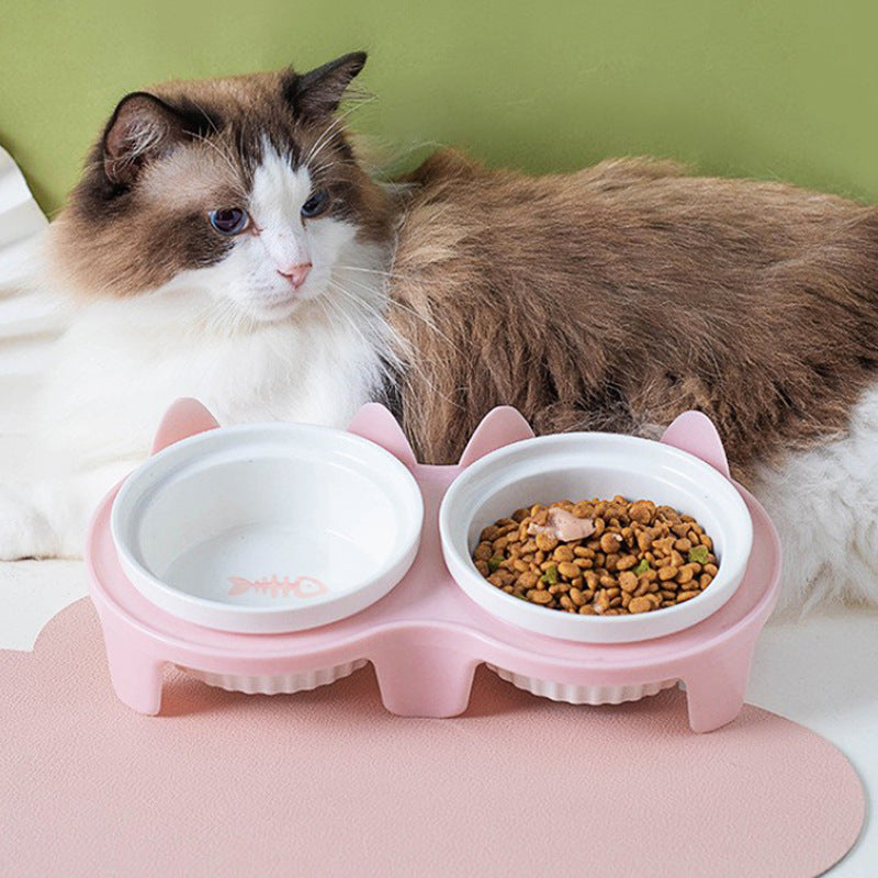 Bowl Ceramic Double Bowl Water Bowl Tall Diagonal Pet Bowl supplies