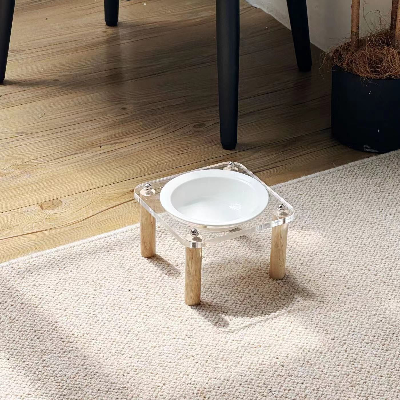 Pet Ceramic Double Bowl Anti-Tip Elevated Food And Water Holder