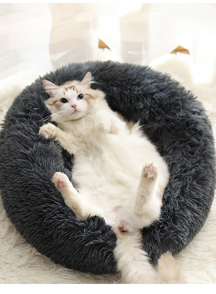 Soft Thick Cotton Plush Round Pet Bed For Cozy Comfort And Rest