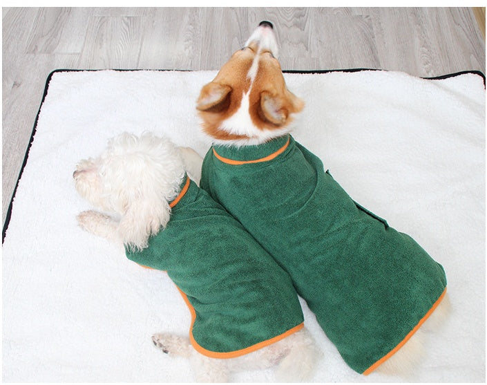 Pet Puppy Clothes Bathing Robe Neck Pet Clothes Tucked Waist Shirts
