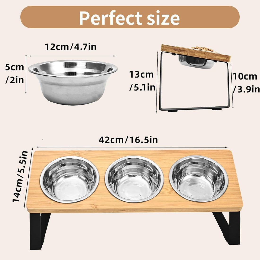 Log Pet Feeding Rack Iron Wood Combined With Bowl Rack