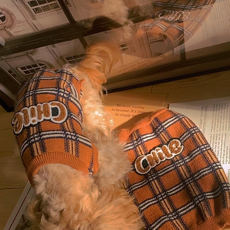 Pet Vintage Plaid Sweater Stylish Comfortable Warm Clothing