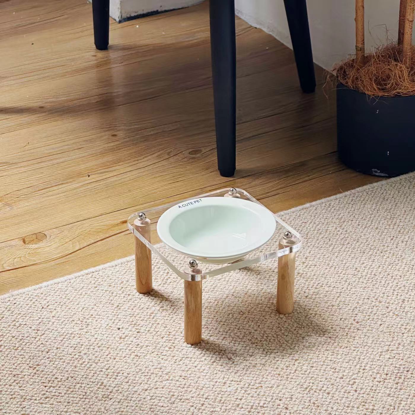 Pet Ceramic Double Bowl Anti-Tip Elevated Food And Water Holder