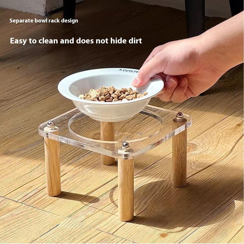 Pet Ceramic Double Bowl Anti-Tip Elevated Food And Water Holder
