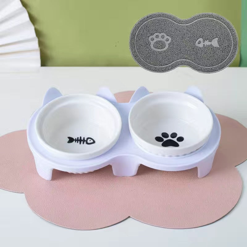 Bowl Ceramic Double Bowl Water Bowl Tall Diagonal Pet Bowl supplies