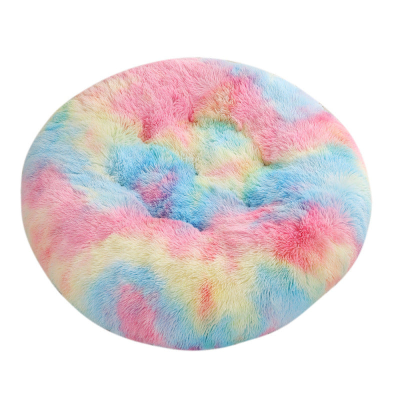 Round Plush Pet Bed Warm Comfortable Sleeping Mat House
