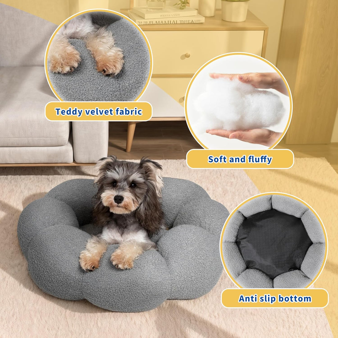 Pet Fluffy Round Donut Calming Bed Plush Comfortable Non Slip Washable Sleeping Nest