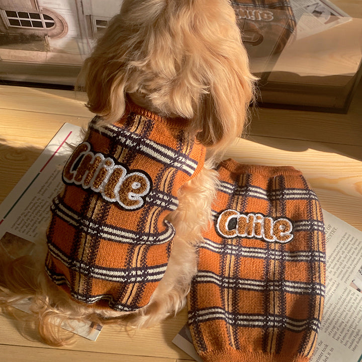 Pet Vintage Plaid Sweater Stylish Comfortable Warm Clothing