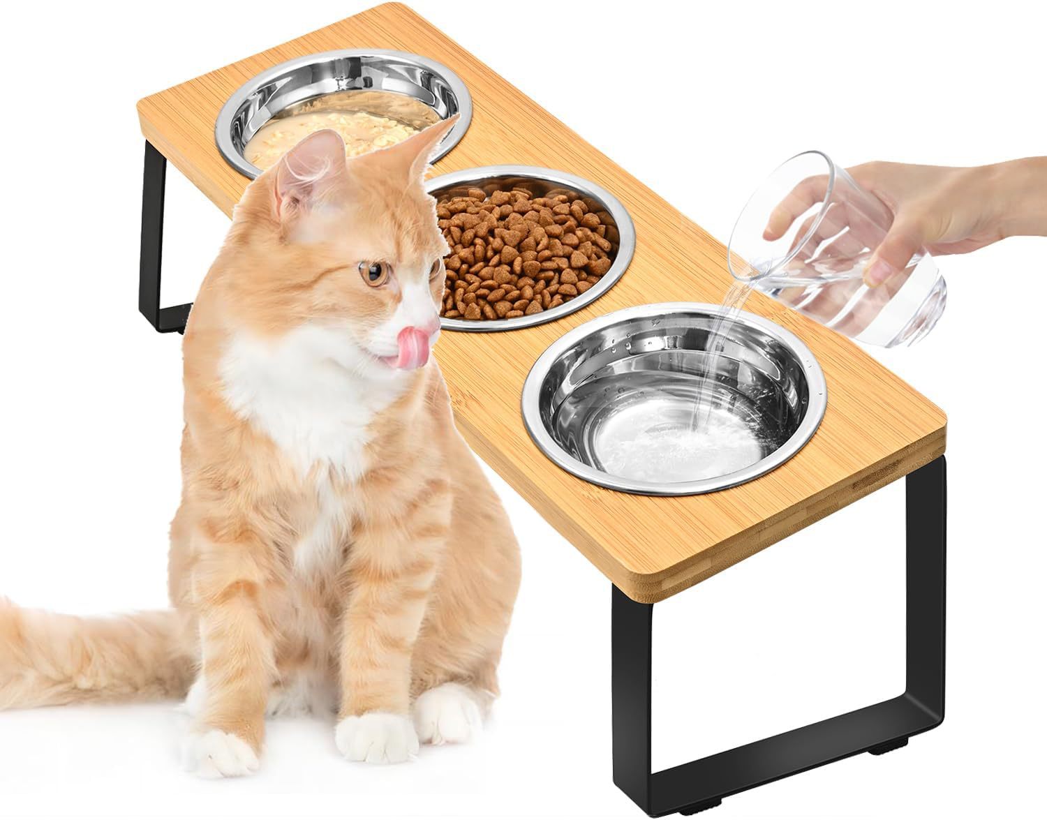 Log Pet Feeding Rack Iron Wood Combined With Bowl Rack
