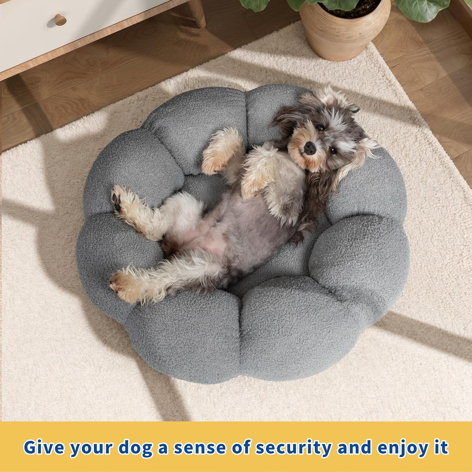 Pet Fluffy Round Donut Calming Bed Plush Comfortable Non Slip Washable Sleeping Nest