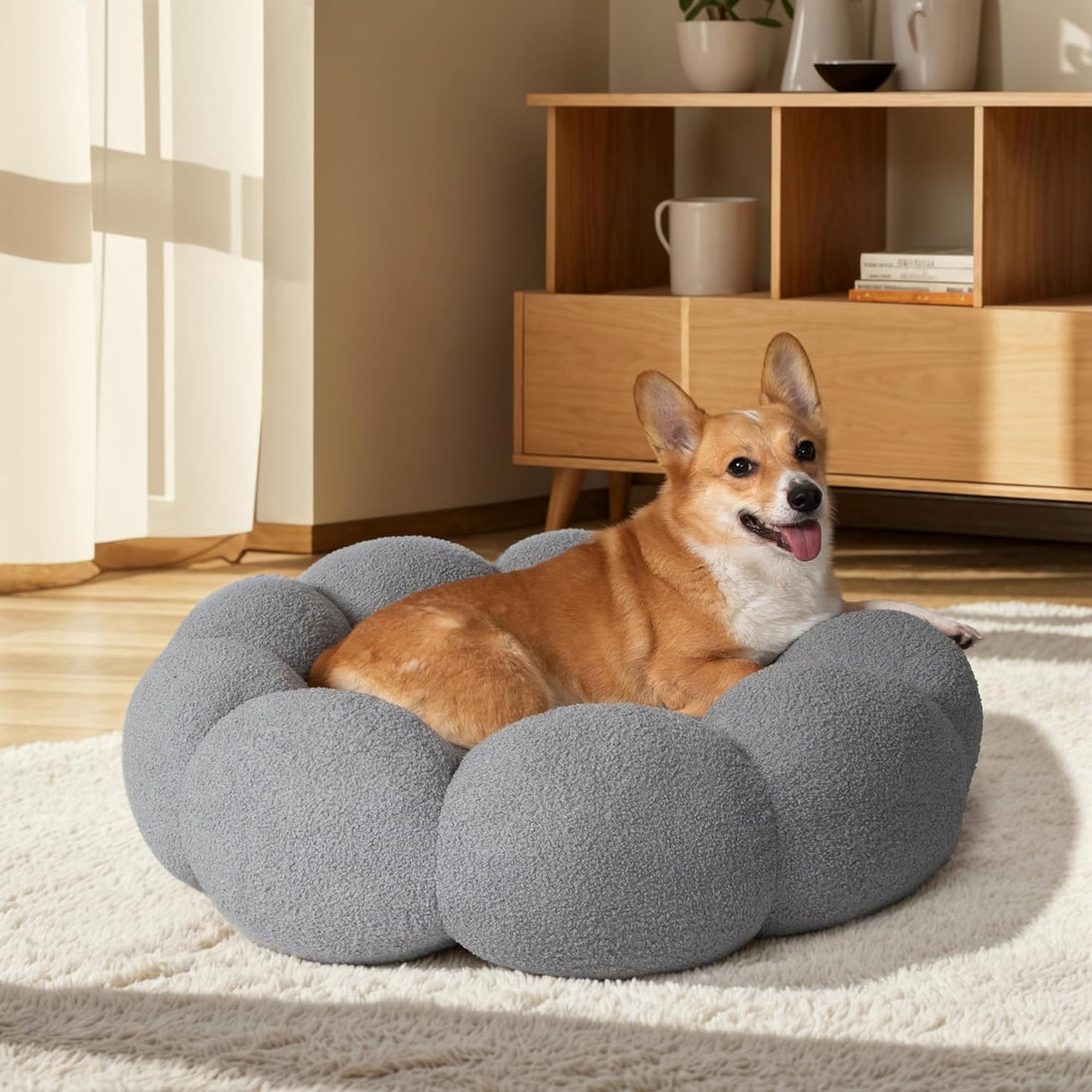Pet Fluffy Round Donut Calming Bed Plush Comfortable Non Slip Washable Sleeping Nest