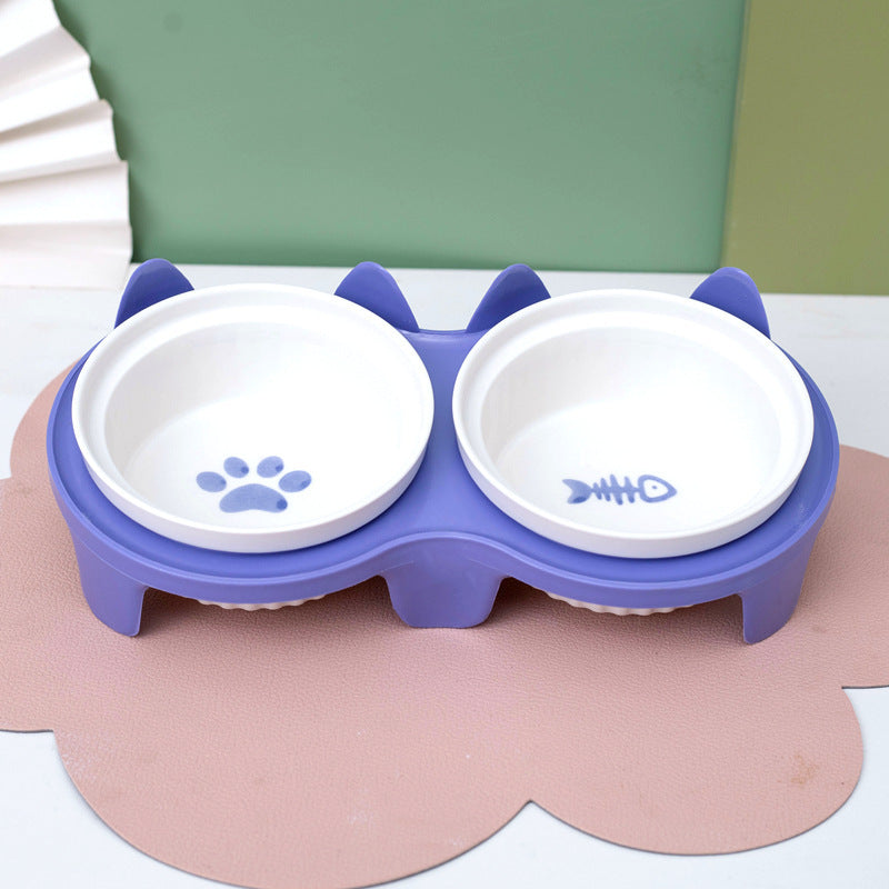 Bowl Ceramic Double Bowl Water Bowl Tall Diagonal Pet Bowl supplies