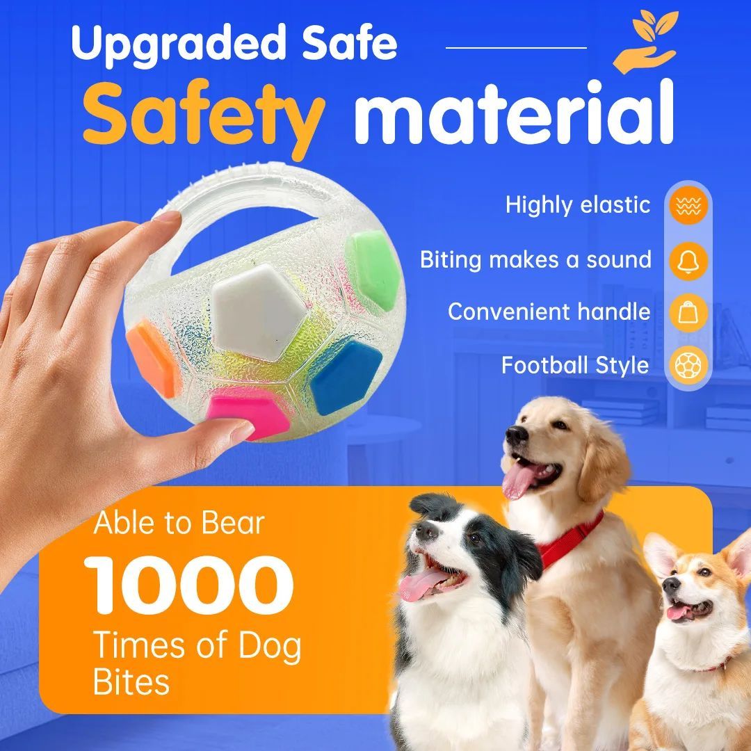 Durable Pet Football Tennis Ball Toy With Squeaky Teething Design