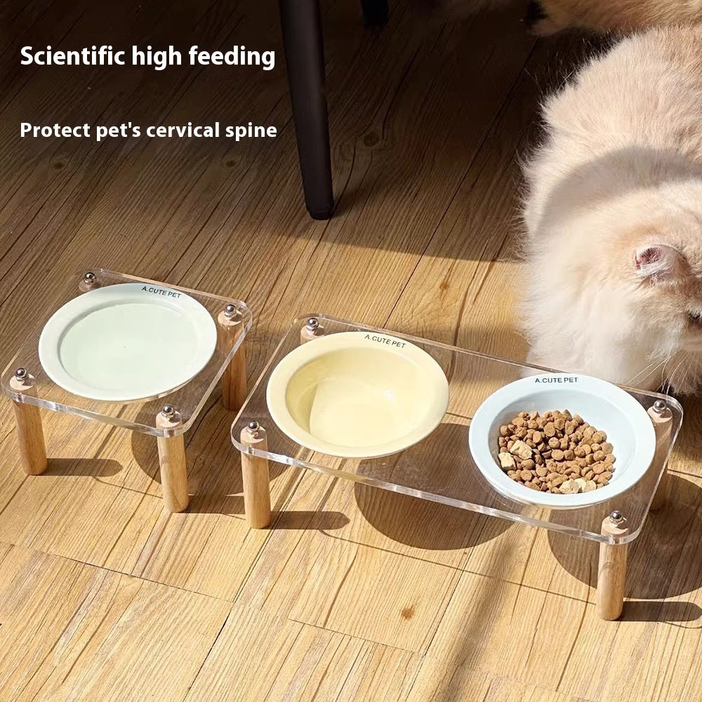 Pet Ceramic Double Bowl Anti-Tip Elevated Food And Water Holder