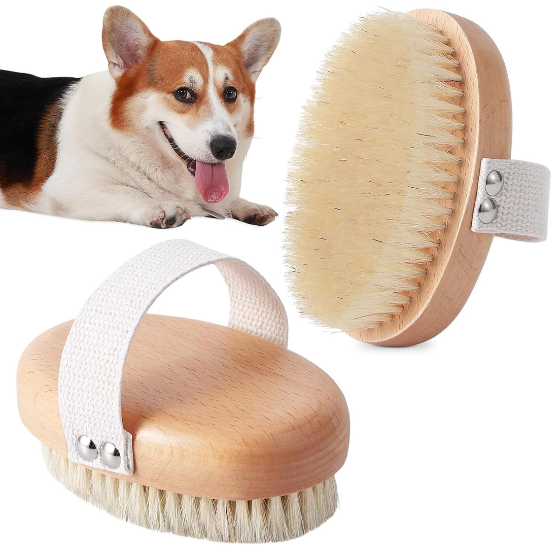 Soft Boar Bristle Palm Grooming Brush With Ergonomic Band For Shedding Control