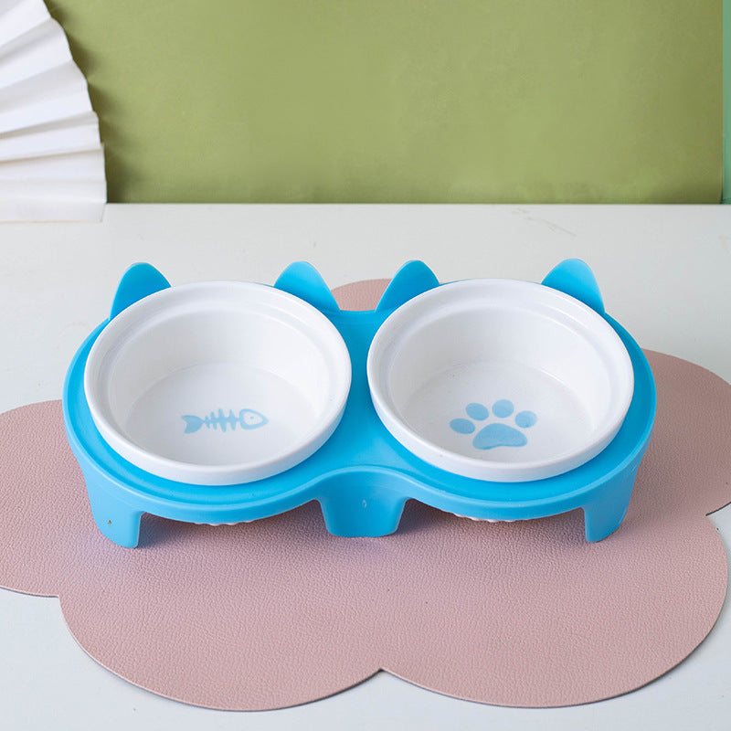 Bowl Ceramic Double Bowl Water Bowl Tall Diagonal Pet Bowl supplies