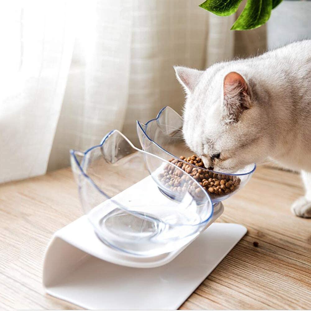 Non Slip Double Bowl Raised Stand Pet Feeder Transparent Food And Water Station