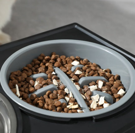 Pet Adjustable Elevated Stainless Steel Slow Feeding Anti-Choke Bowl Stand