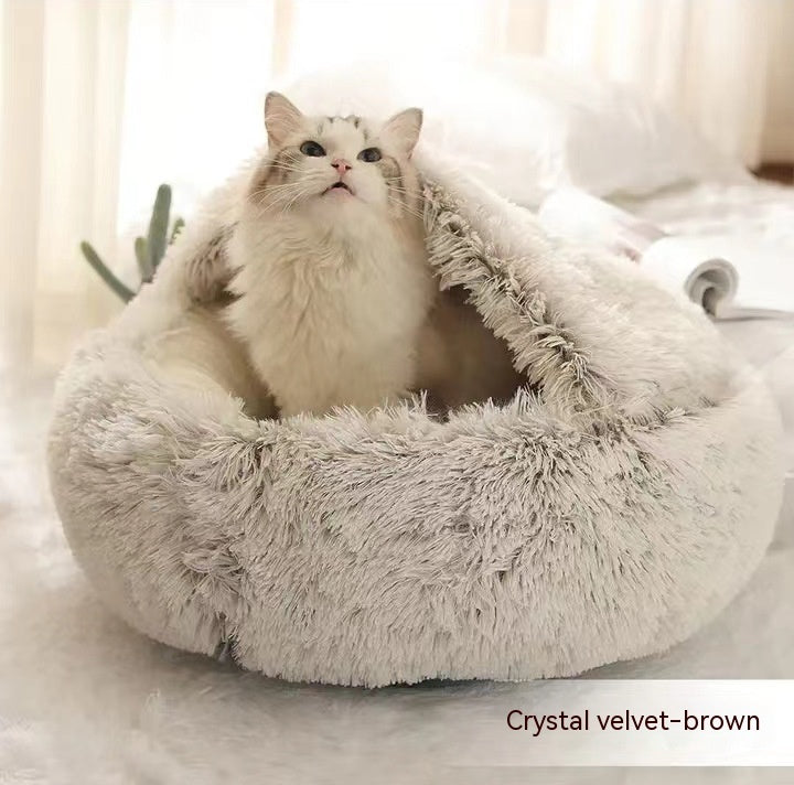 Bed Pet Winter Bed Round Plush Warm Bed House Soft Long Plush Pets Bed Pet Products