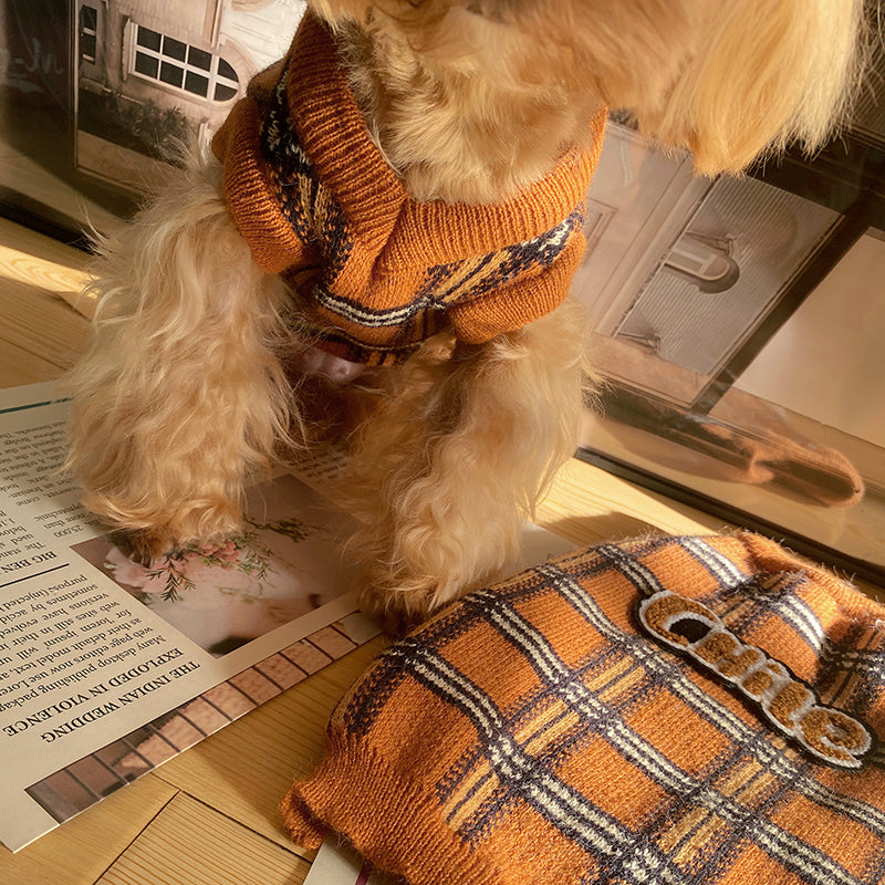 Pet Vintage Plaid Sweater Stylish Comfortable Warm Clothing