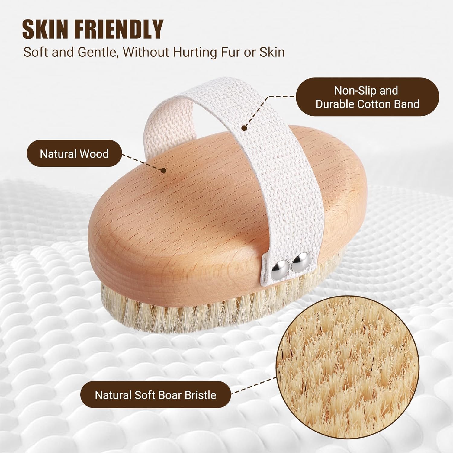 Soft Boar Bristle Palm Grooming Brush With Ergonomic Band For Shedding Control