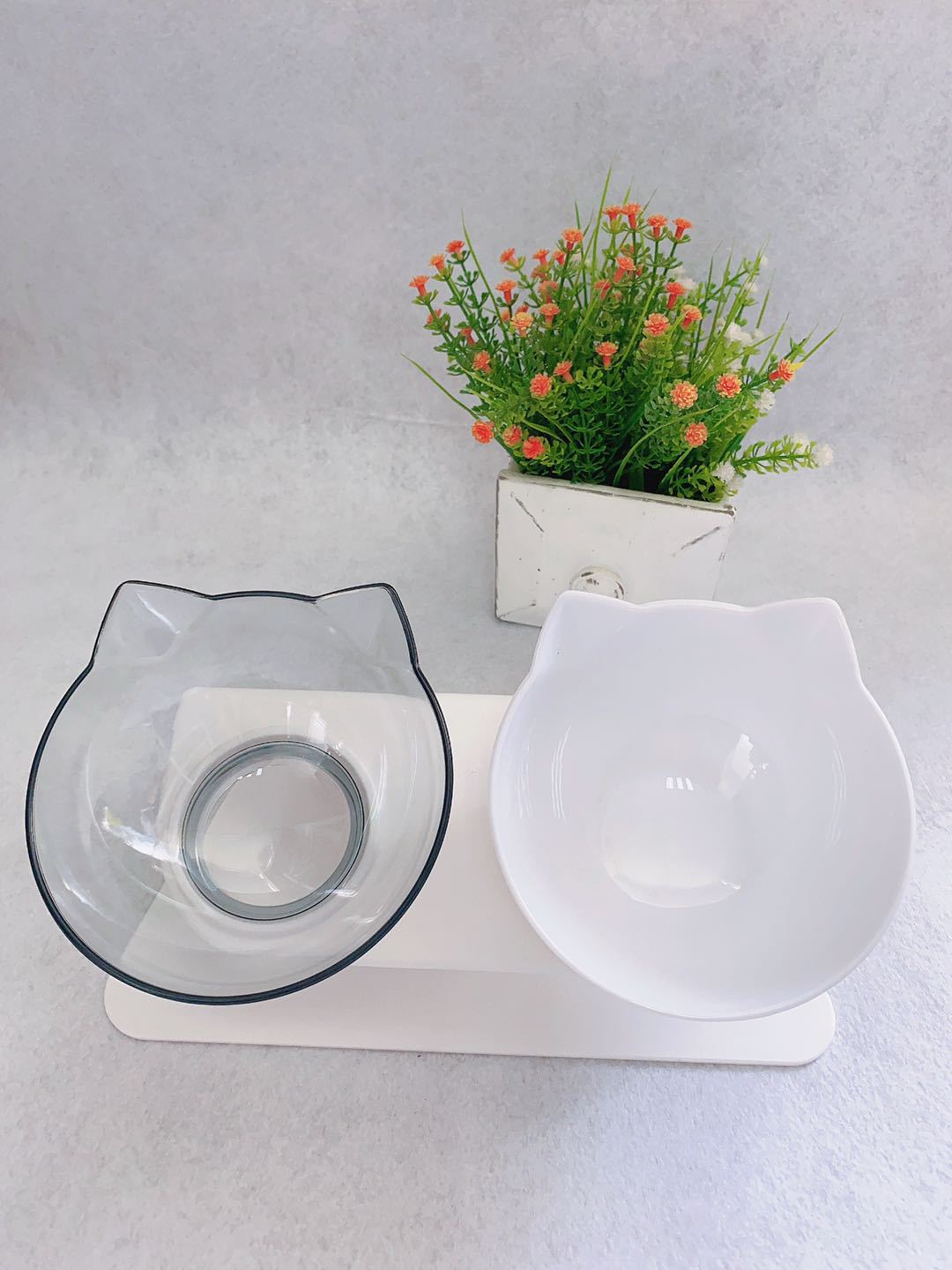 Non Slip Double Bowl Raised Stand Pet Feeder Transparent Food And Water Station