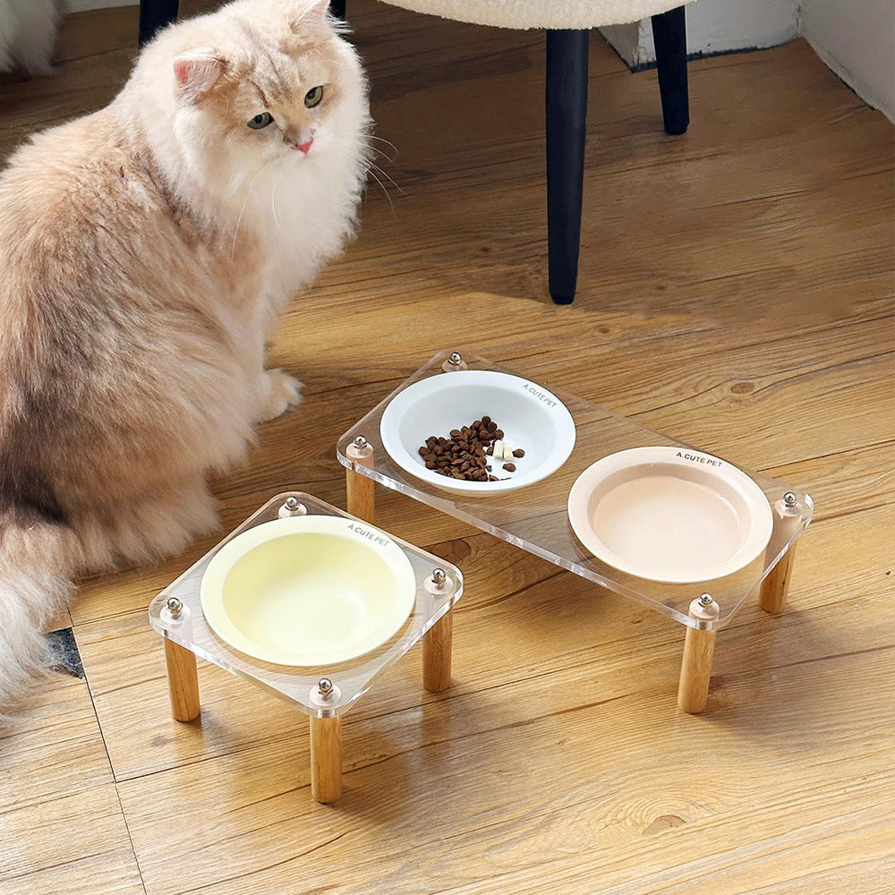 Pet Ceramic Double Bowl Anti-Tip Elevated Food And Water Holder