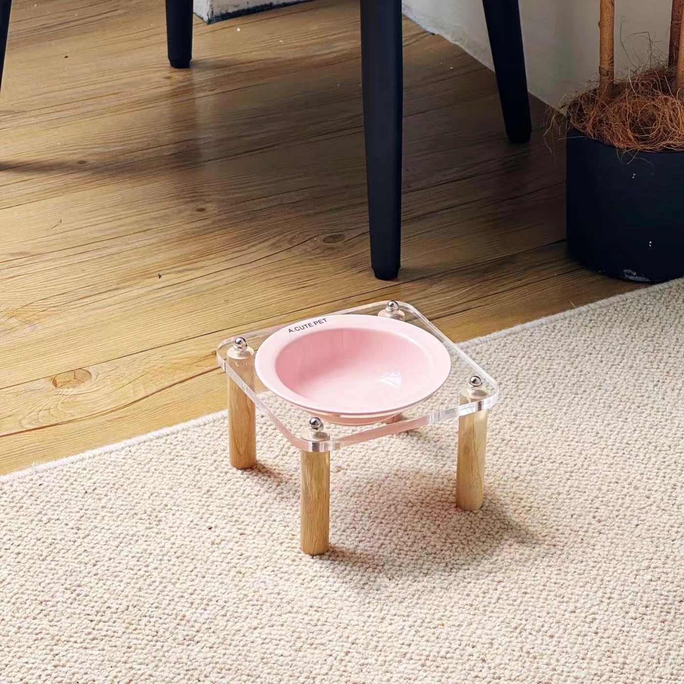 Pet Ceramic Double Bowl Anti-Tip Elevated Food And Water Holder