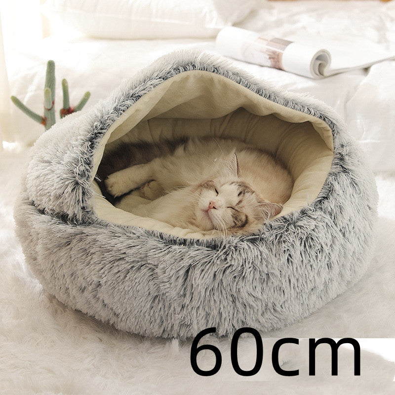 Bed Pet Winter Bed Round Plush Warm Bed House Soft Long Plush Pets Bed Pet Products