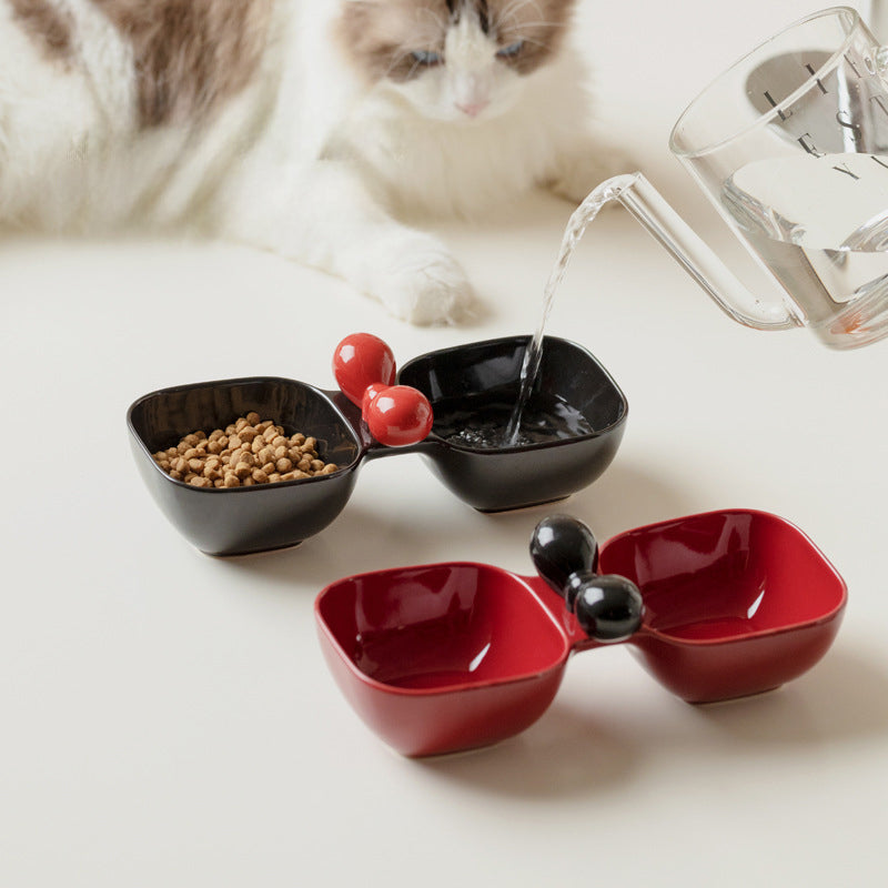 Pet Ceramic Double Bowl Food And Water Feeding Set