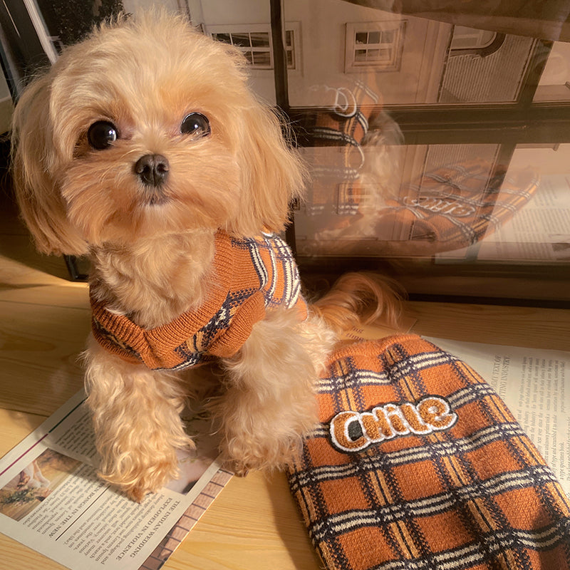 Pet Vintage Plaid Sweater Stylish Comfortable Warm Clothing