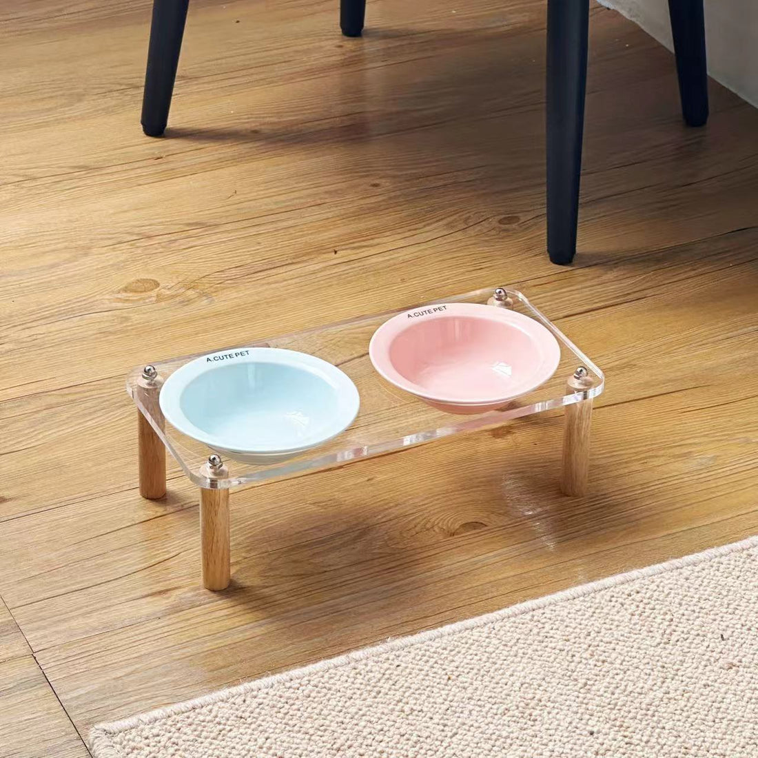 Pet Ceramic Double Bowl Anti-Tip Elevated Food And Water Holder