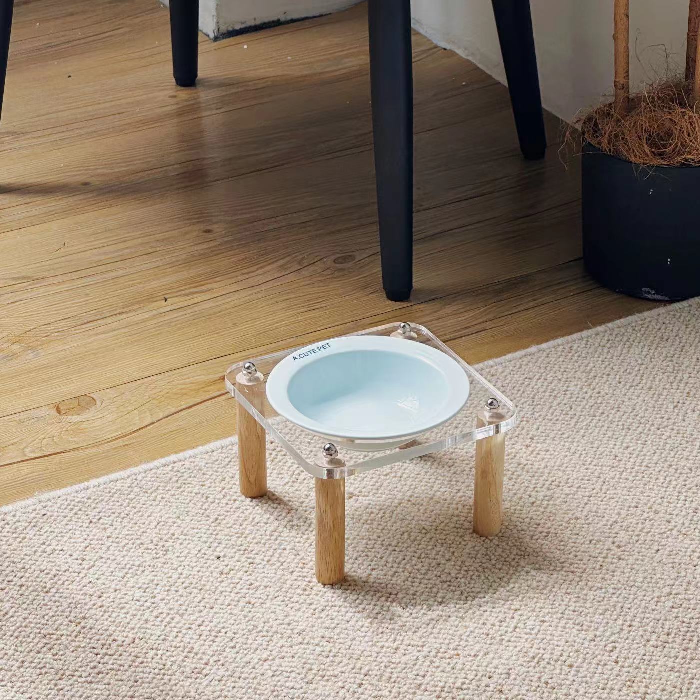 Pet Ceramic Double Bowl Anti-Tip Elevated Food And Water Holder
