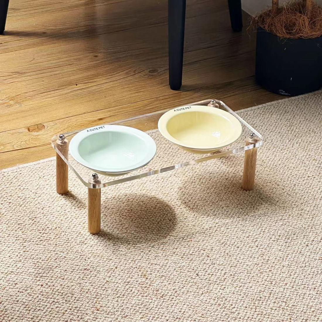 Pet Ceramic Double Bowl Anti-Tip Elevated Food And Water Holder