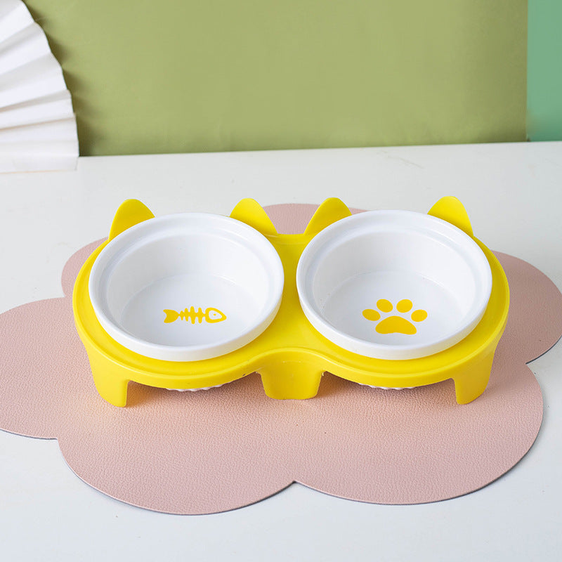 Bowl Ceramic Double Bowl Water Bowl Tall Diagonal Pet Bowl supplies