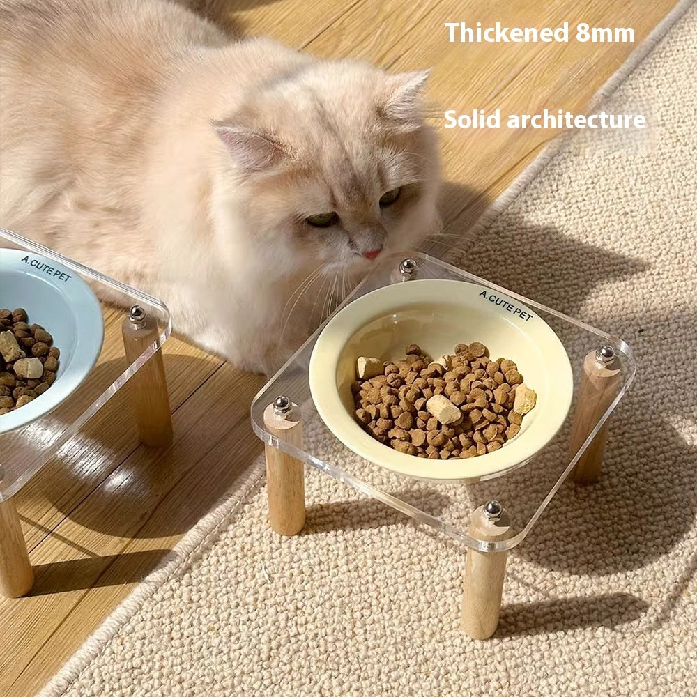 Pet Ceramic Double Bowl Anti-Tip Elevated Food And Water Holder