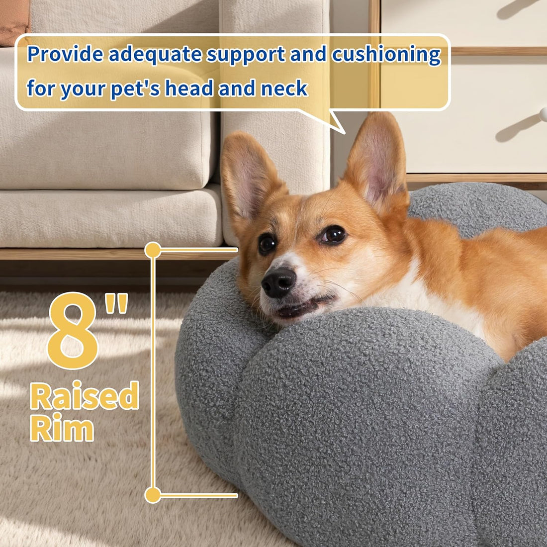 Pet Fluffy Round Donut Calming Bed Plush Comfortable Non Slip Washable Sleeping Nest