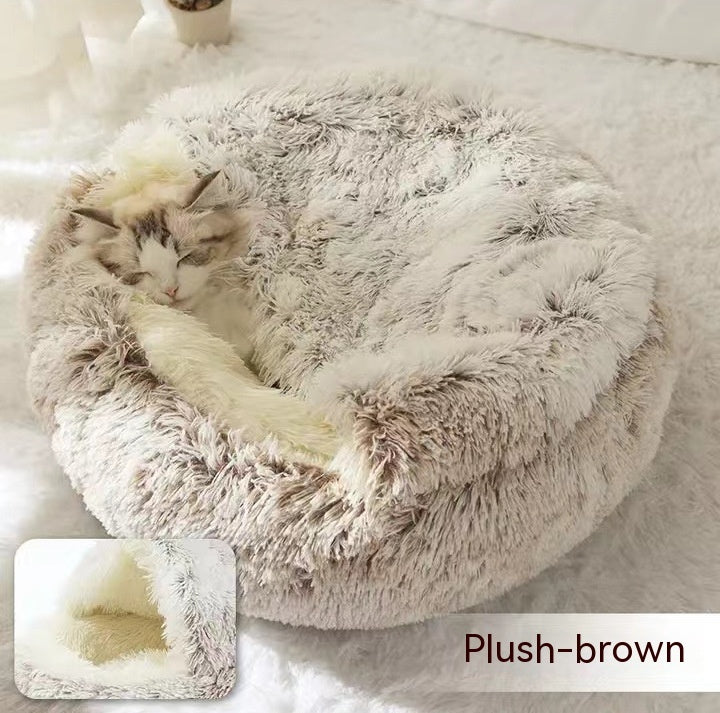 Bed Pet Winter Bed Round Plush Warm Bed House Soft Long Plush Pets Bed Pet Products