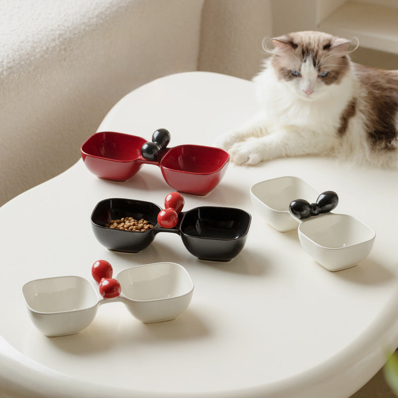 Pet Ceramic Double Bowl Food And Water Feeding Set