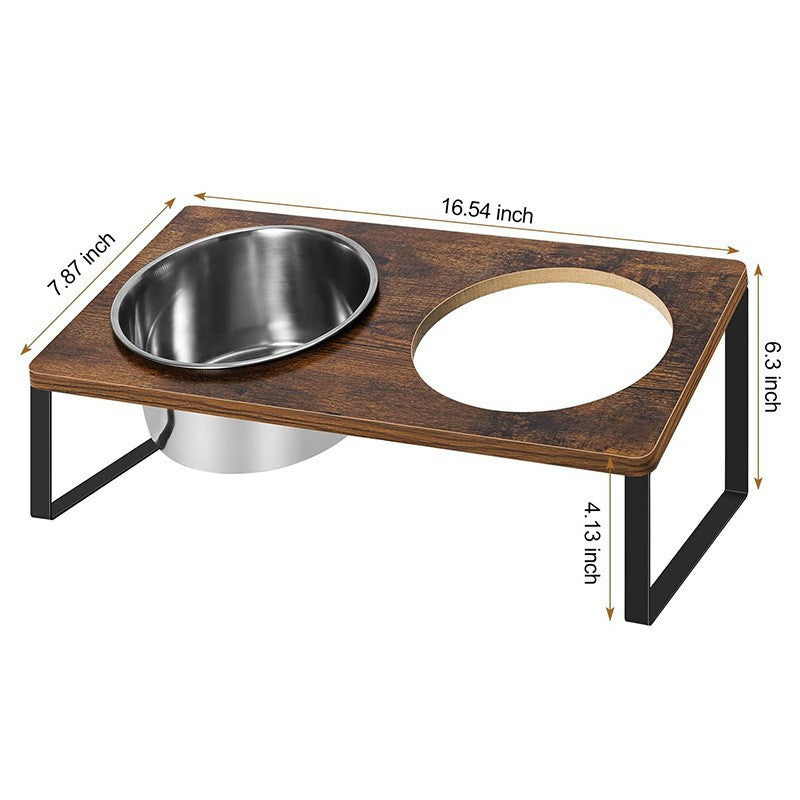 Log Pet Feeding Rack Iron Wood Combined With Bowl Rack