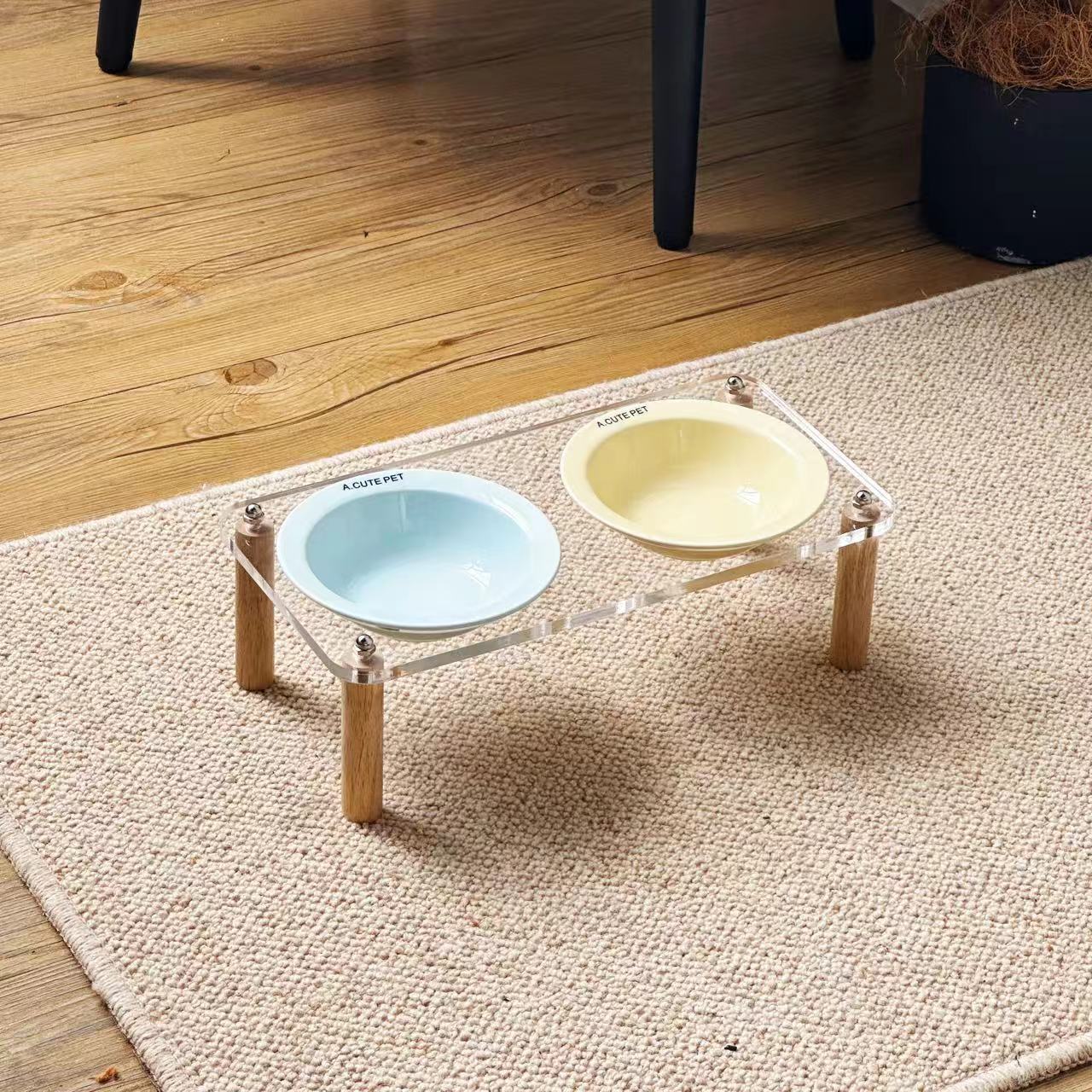 Pet Ceramic Double Bowl Anti-Tip Elevated Food And Water Holder