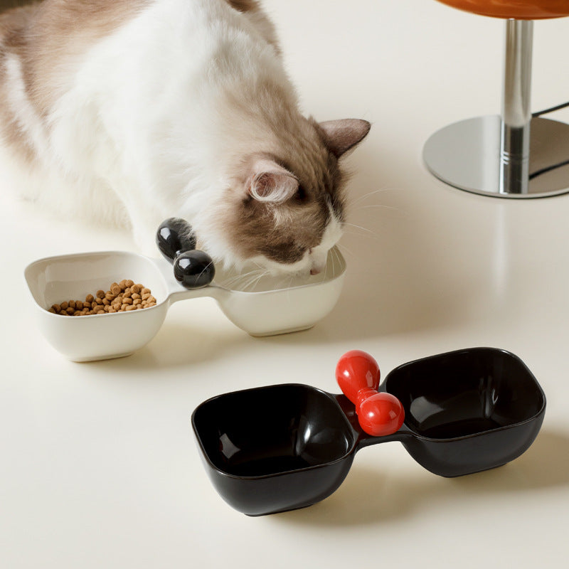 Pet Ceramic Double Bowl Food And Water Feeding Set