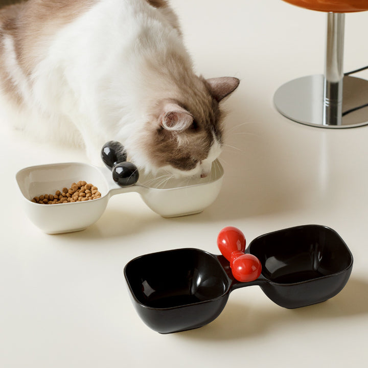 Pet Ceramic Double Bowl Food And Water Feeding Set