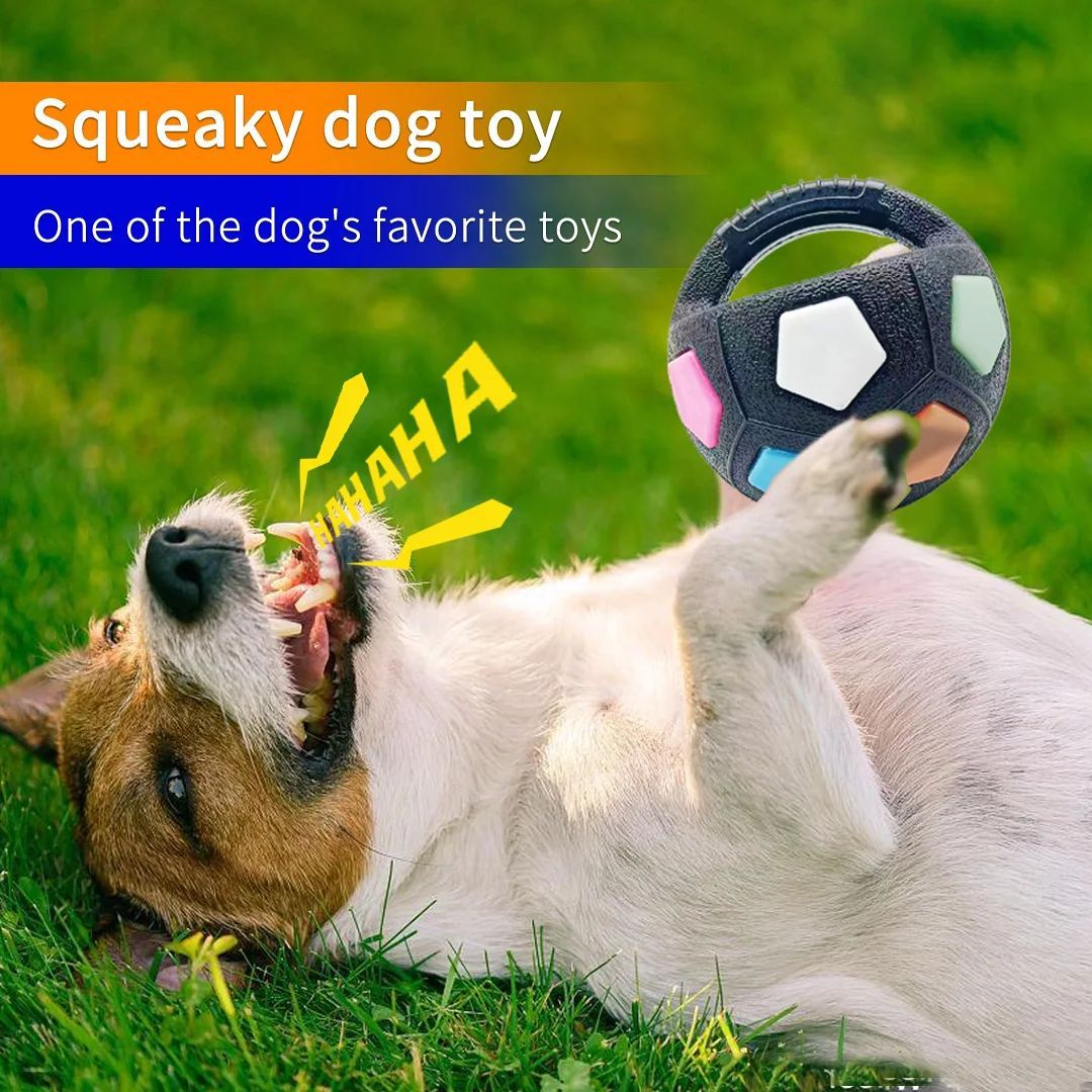 Durable Pet Football Tennis Ball Toy With Squeaky Teething Design